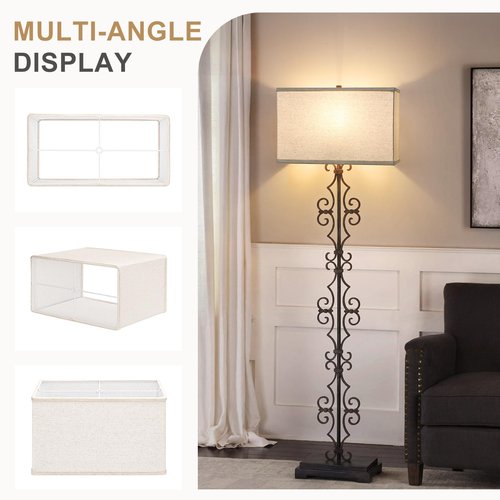 Rectangle Lamp Shades Set of 2, 16"L x 8"W x 10"H Large Beige Lampshades for Table Lamps Floor Lamps, Natural Linen Lamp Shade Replacement, Spider, Harp Holders Included, Easy Assembly Required