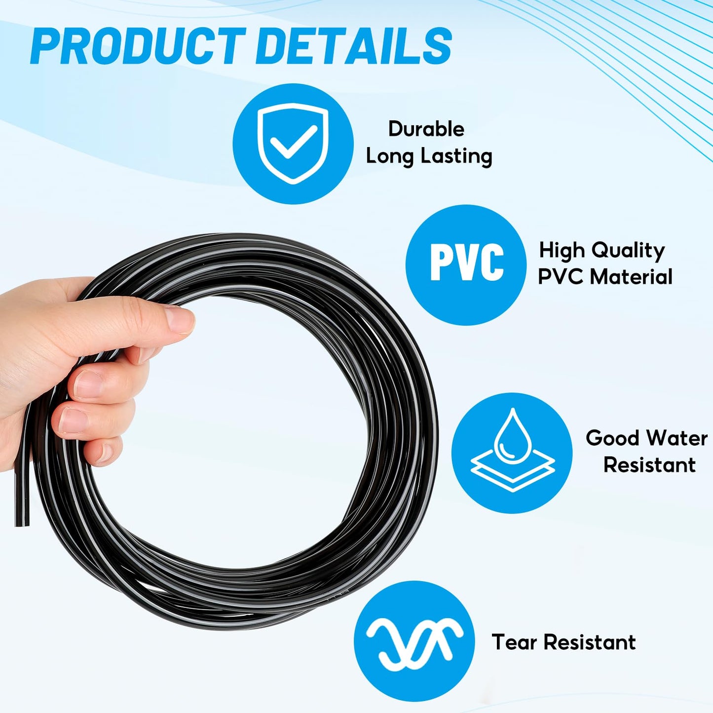 EcoBrisa Boat Speedometer Pitot Tubing Universal Marine Boat Speedometer Pick-up Pitot PVC Tubing Black Food Grade PVC Hose Tube Pipe for Pump Transfer （3.5mm ID x 6mm OD，20 Ft，2Roll）