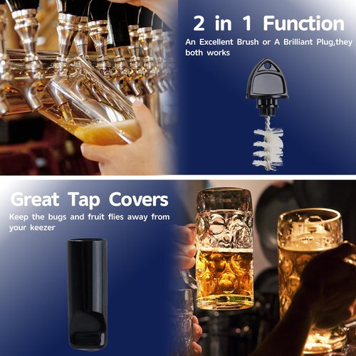 Cirwurie 10pcs Beer Tap Plug Brush +10pcs Tap Covers, 20 Pack Beer Faucet Brush and Rubber Tap Soothers for Draft Beer Faucet Cap Keg Cleaning Kit
