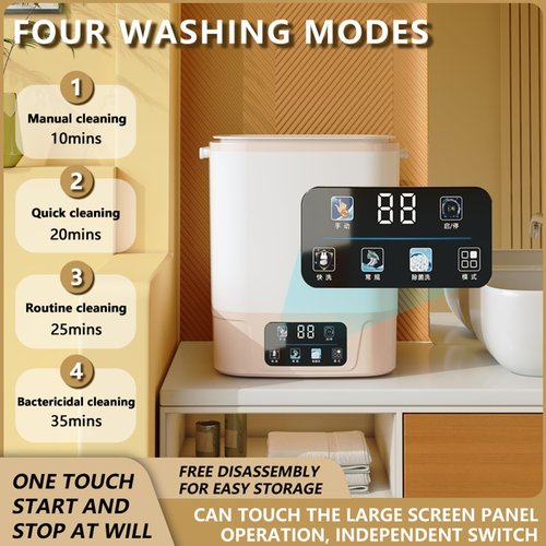 AHERO Mini Washing Machine - 10L Capacity, Automatic Water Inlet/Drain, Blue Light Stain Removal, 4 Modes for Underwear & Socks