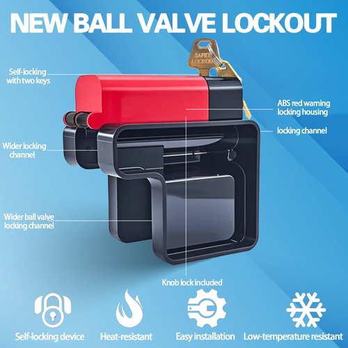 Young Dance Adjustable Ball Valve Lockout Device - OSHA Compliant Industrial Safety Lock for 1/4''-2-1/2'' Valves - Heavy-Duty Nylon Construction - Weatherproof Design - Red