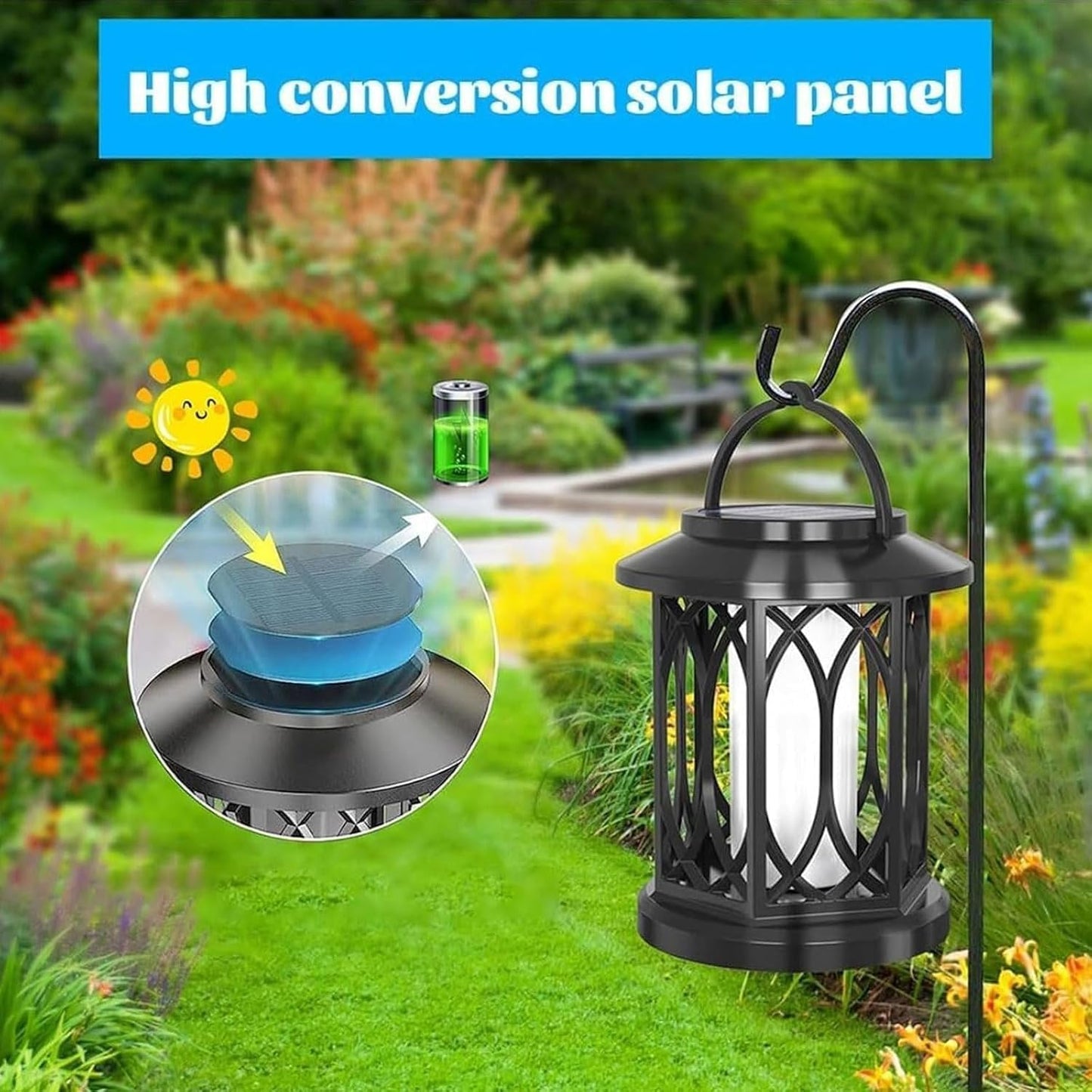 Boundbreed Solar Lights, Boundbreed Upgraded Flickering Flame Solar Lantern Outdoor Waterproof Light, Hanging Solars Dancing Flame Lantern Lights, Auto On/Off Decorative Fire Lanterns (2PCS)