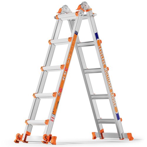 LEVELEVE 17FT Multi Position Ladder,A Frame 5 Step Ladder with Stabilizer Bar & Wheels,330 lbs Security Load Extension Ladder for Stairs Home Indoor Outdoor Roof