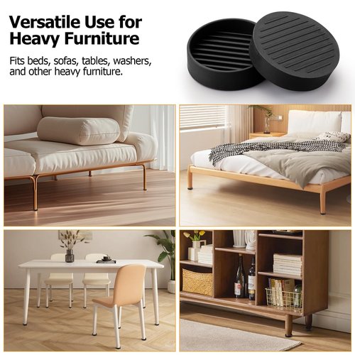Non Slip Rubber Furniture Pads 2 inch 4PCS, Couch Bed Stoppers to Prevent Sliding, Furniture Coasters, Non Skid Furniture Grippers for Hardwood Floors Black Round