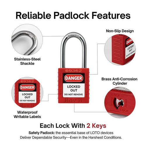 Boviisky Gate Valve Lockout with Safety Padlock,1set，Hose Bib Lock for Hose Spigot/Propane Tank,Outdoor Faucet Lock for 1 to 2-1/2 in Dia Valve Handles, 3011＋1001