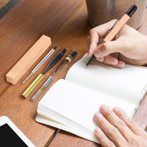 Colarr 10 Set Pen Making Kit Include 10 Woodturning Pen Kit 10 Exotic Wood Pen Blanks Twist Ballpoint Pen Kit with Refill Copper Pen Turning Supplies for DIY Pen Making Classroom Teacher Student Gift