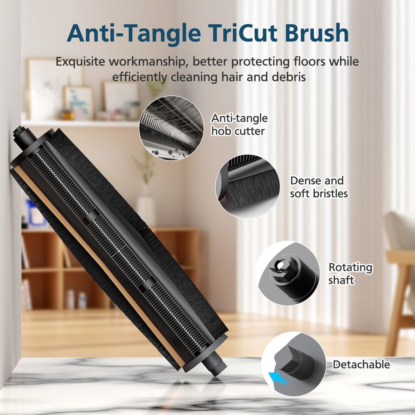 TriCut Brush for Dreame L40 Ultra, X40 Ultra, X40 Master, L10s Ultra, L10s Pro Ultra, L20 Ultra, L30 Ultra, X30 Ultra, for MOVA P10 Pro Ultra, P10 Ultra, P50 Pro Ultra, S10, S10 Plus