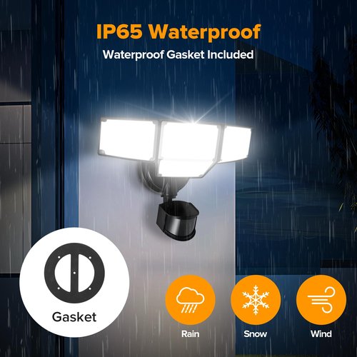 LUTEC 80W 9000LM LED Security Light Motion Sensor Outdoor Lights, 4 Head LED Flood Lights Outdoor 5000K Daylight, IP65 Waterproof, Motion Detected Lights for Outside, House, Garage, Yard (Black)