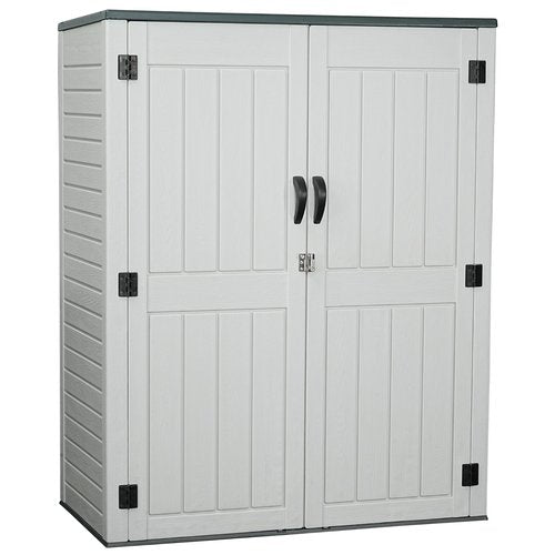 EHHLY Vertical Resin Storage Shed, 60 Cuft Garden Tool Sheds & Outdoor Storage, Plastic Outdoor Storage Cabinet Waterproof, 4.5 x 2.3 ft Backyard Outside Lawn Mower Storage Shed, White