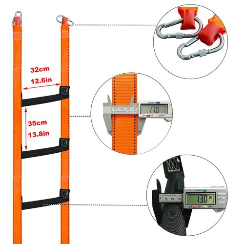 JANJOSN 9.8Ft Fire Escape Ladder, Portable & Reusable Fire Rope Ladder for Windows, Boats, Treehouses, Easy to Use for Kids & Adults (Orange)