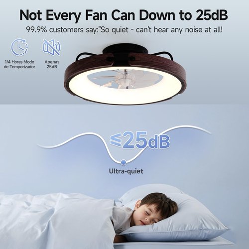 Carrefour Ceiling Fan with Light, 19.5'' Smart Low Profile Ceiling Fan, Flush Mount LED Fan with Remote, 6 Speeds, Reversible, Dimmable, RGB Ceiling Light for Bedroom, Kids Room (Matte Black)