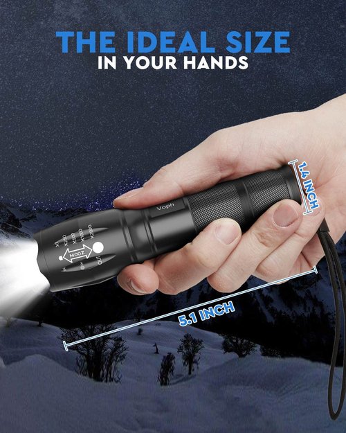 Voph Flashlight 2 Pack, 5 Modes High Lumen Tactical LED Flash Light, High Lumens Bright Waterproof Flashlights, Focus Zoomable Flash Lights for Camping, Gifts for Birthday for Men Women Adult