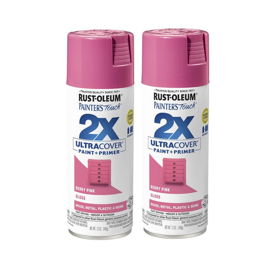 Rust-Oleum 334025-2PK Painter's Touch 2X Ultra Cover Spray Paint, 12 oz, Gloss Berry Pink, 2 Pack