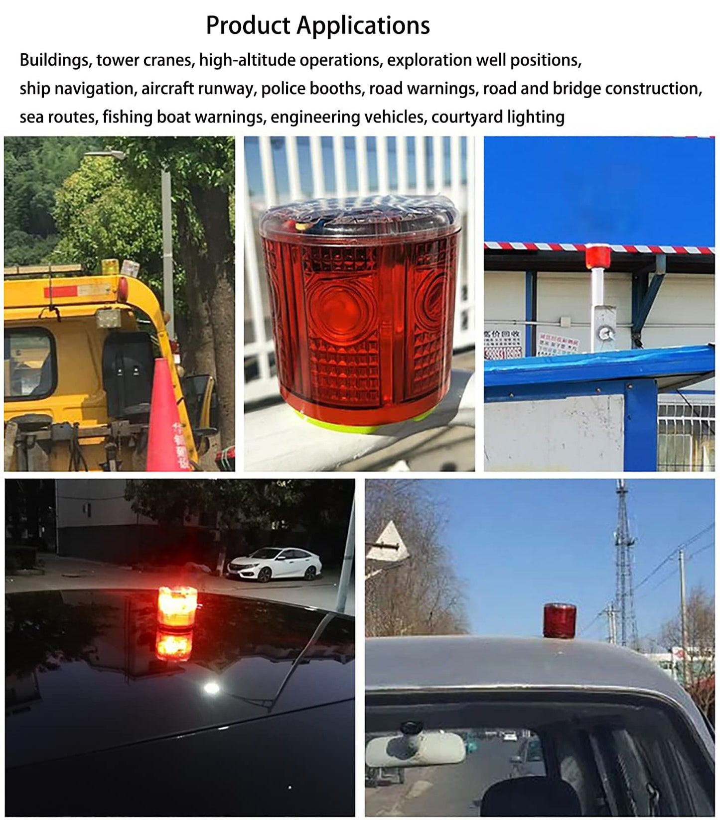 Solar Strobe Warning Light, with Strong Magnetic Base High Bright LED Flashing 360° Wireless Control Automatically Turn On Waterproof IP65 for Construction, Traffic, Factory, Safety Sign (White)