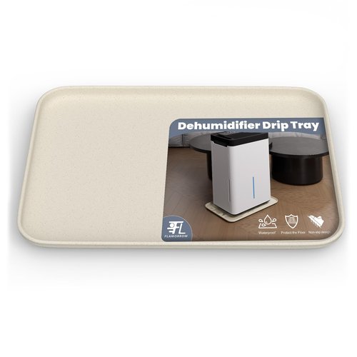 Flamorrow Dehumidifier Drip Pan for Home Dehumidifiers, Hard Plastic Dehumidifier Drain Tray Prevent Leaks, Waterproof Dehumidifiers Mat for Basement Bedroom Protect floor, Beige, 15.5"x10.5"