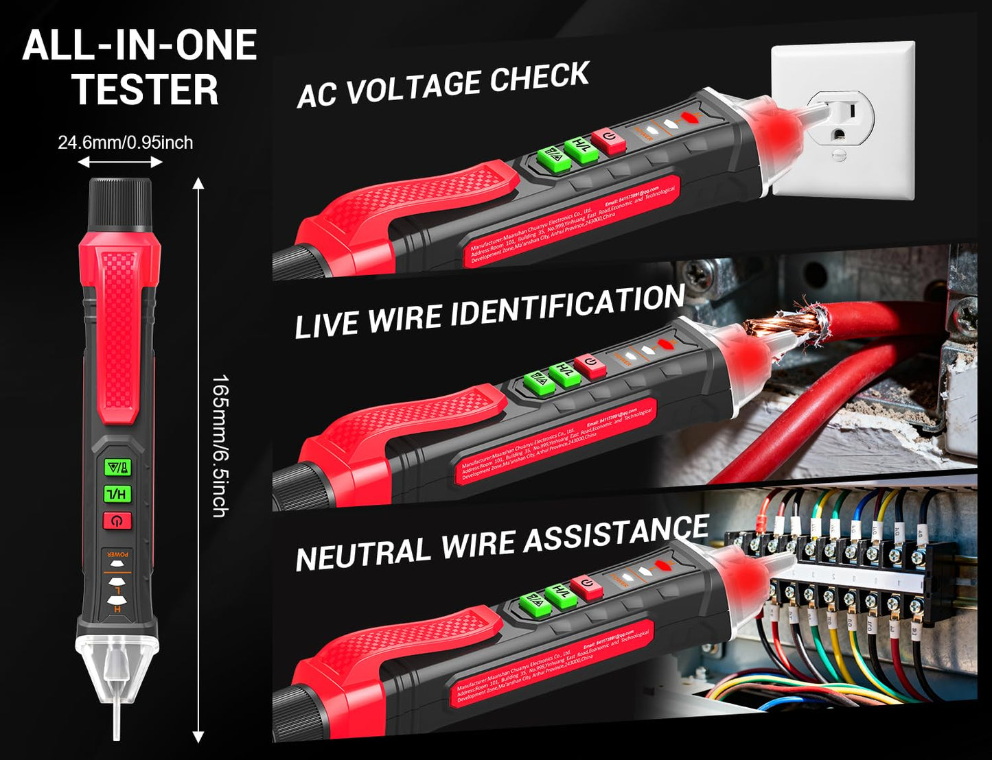 NJTY Non-Contact Voltage Tester with Laser Guide, 12V-1000V Dual Range Electrical Tester Pen, Professional AC Circuit Detector with LED Flashlight, Sound and Light Alarm (Batteries Included)