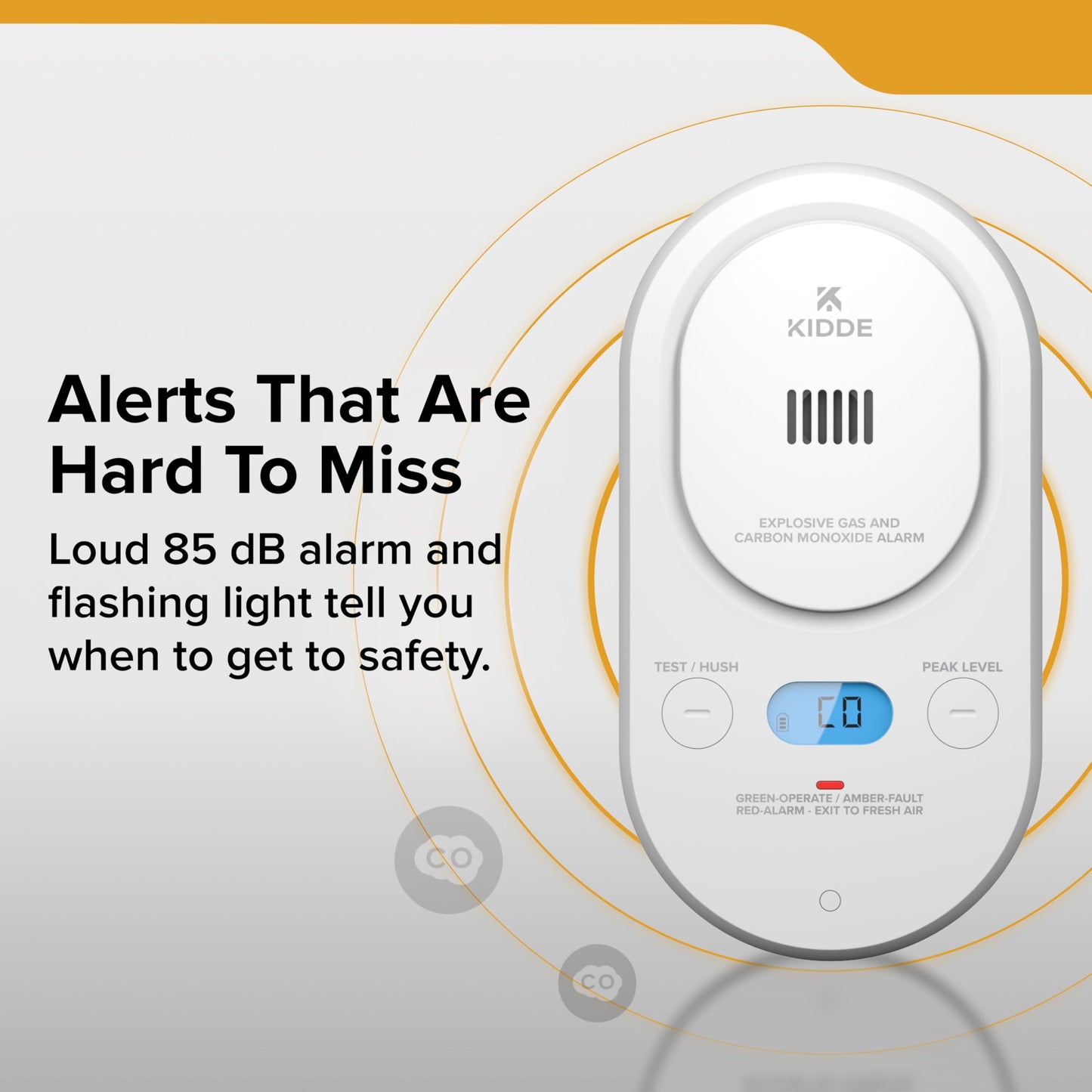 Kidde Carbon Monoxide + Explosive Gas, Natural Gas & Propane Alarm, Plug-in with AA Battery Backup, Digital Backlit Display, 85 dB Alarm, Rotating Plug, LED Status Indicators, 5th Edition, COPDLG