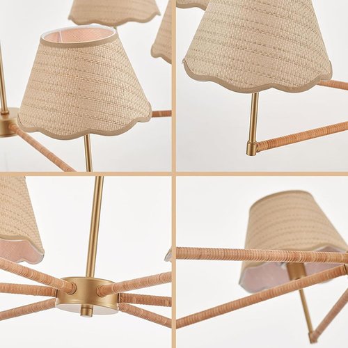 MIXL - 6-Light Rattan Chandelier,Adjustable Height Ceiling Pendant Light Over Table,Boho Style Gold Chandelier for Dining Room Living Room and Entryway