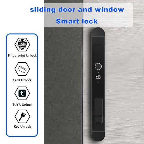 WINFREE Smart Lock for Sliding Doors & Windows | 4-in-1 Entry: Fingerprint, App, Card, Key | Rechargeable Battery | Extreme Temp Resistant (-20℃~60℃) | Works with Tuya/Smart Life