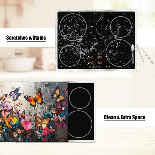 Stove Top Covers For Electric Stove,Colorful Butterflies Among Flowers Stove Mat For Glass Cooktop Protector,Extra Large Oven Range Top Cover 28X20In