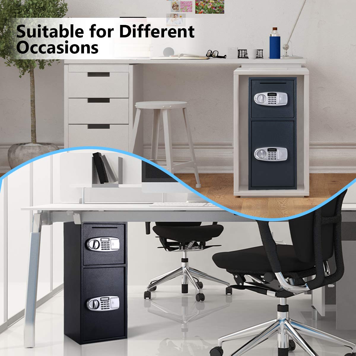 Casart Double Door Safe Box, Digital Safe Depository Drop Box with Keys for Home and Office, Security Lock Box for Gun, Cash and More