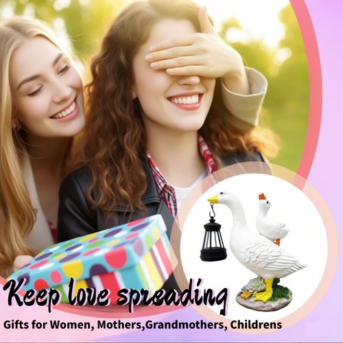 QCF Solar Garden Porch Goose Statues Decor,Outdoor Resin Figurines Light for Yard Patio Lawn,Garden Decorations Gifts for Mom