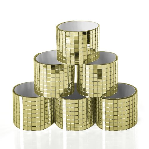 Art3dwallpanels 6 Pack Self-Adhesive Glass Mirror Mosaic Tiles 2364 Pieces Small Square Mirror Tiles Sticker for DIY Craft Decoration, Disco Ball Gold