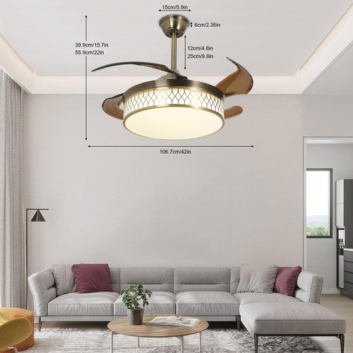 HREHGHGI 42" Ceiling Fan Light Combo with Remote Control 6 Speeds & Adjustable Color Temp Reversible for Year-Round Use (Brown)
