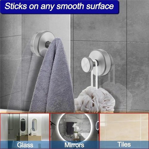 LELYMALL Reusable Suction Cup Hooks Vacuum Suction Cup Hooks Stainless Steel Shower Bathroom Holders Hanging Towels Set of 2(Gold)