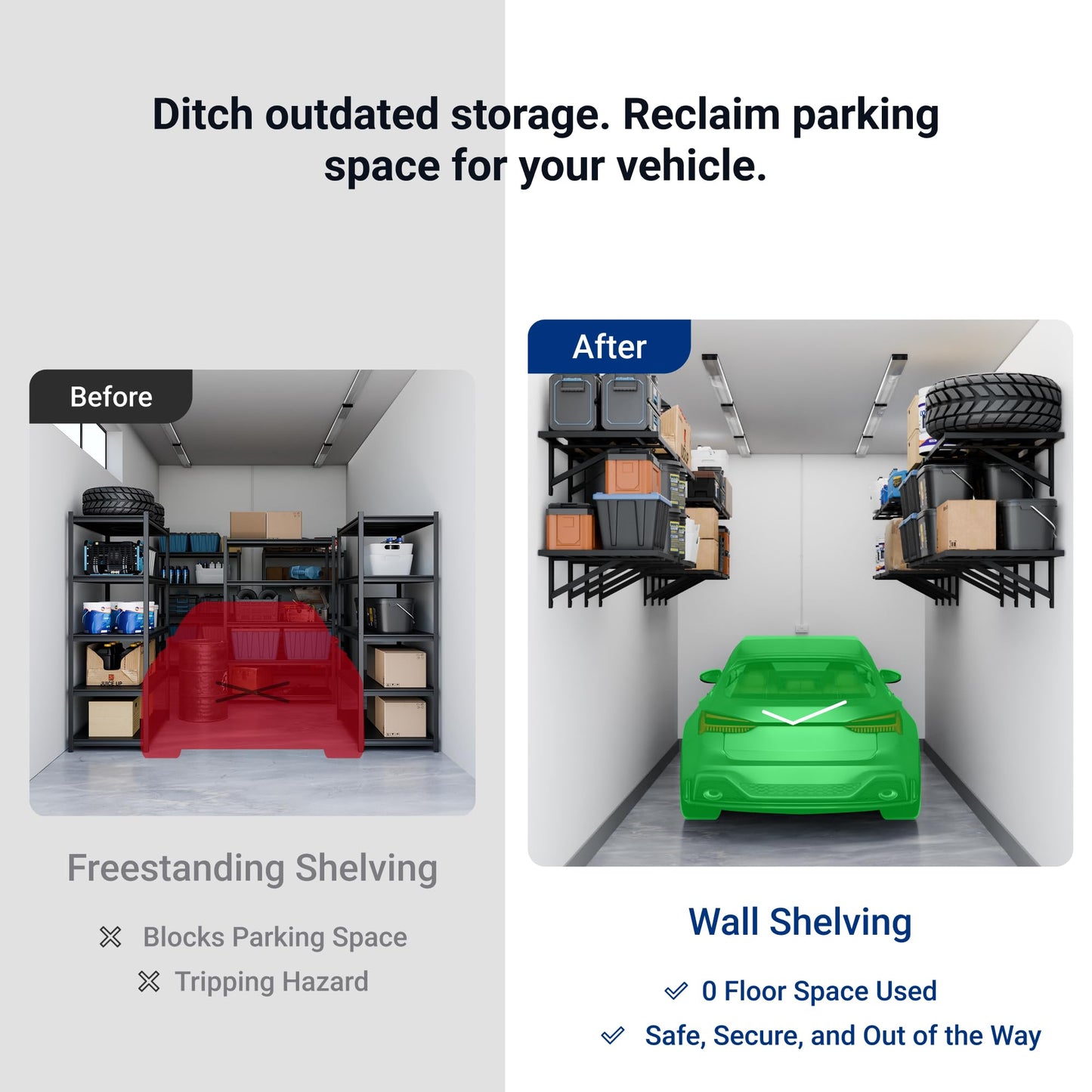 FLEXIMOUNTS 2x6ft Heavy Duty Garage Storage Shelving, 1600lbs Total Weight Capacity, 2 Pack Wall Organization System, 24 x75inch Rack Floating Shelves, Pro Series