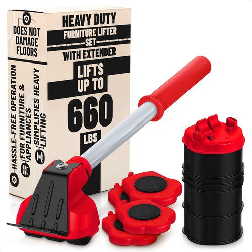 Furniture Lifter Tool with 4 Appliance Rollers 660 Lbs - Furniture Lifters for Heavy Furniture Movers with Wheels Furniture Lift Mover Tool Set - Heavy Furniture Sliders Moving Furniture Gliders Red