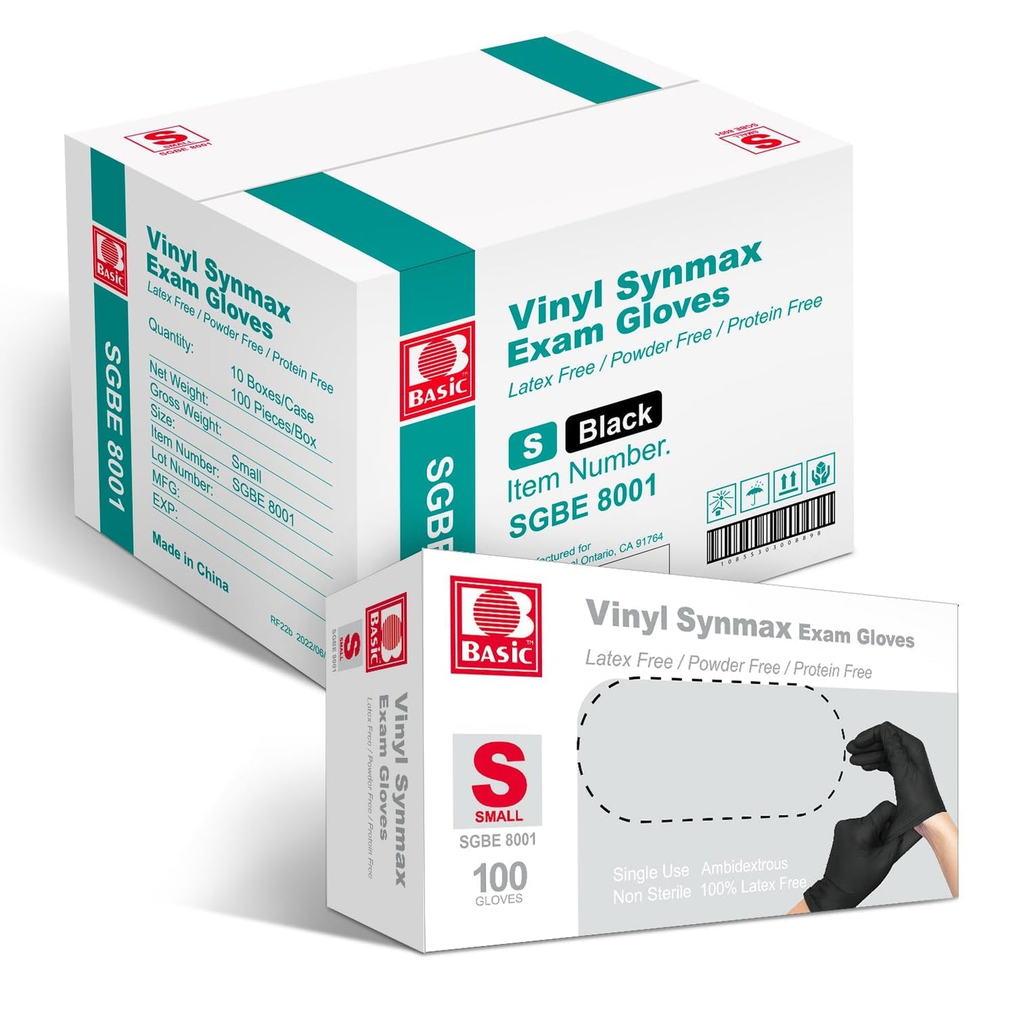 Jointown Vinyl Exam Gloves- 4 mil Safty Glove Latex-Free & Powder-Free, SGBE 8003 Synmax Disposable Medical Glove Large (Case of 1000, Black)