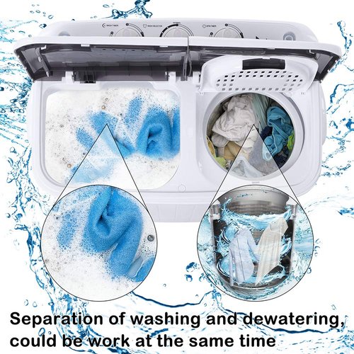 Winado 15LBS Portable Washing Machine, Compact Mini Washer Machine & Spin Cycle Combo, Built-in Gravity Drain, Small Twin Tub Washer with Spin Cycle for Laundry Room, Apartments, Dorms, RV's (Grey)
