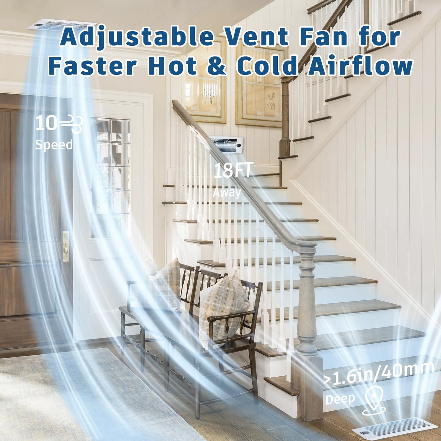 TMYICE Register Booster Fan for 4" x 12" Register Holes, Smart AC Vent Booster Fans Improves Heating & Cooling with Remote and Thermostat Control,10-Speed Quiet Vents Fan for Floor Ceiling