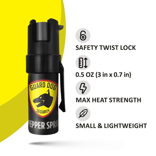 Guard Dog Security Pepper Spray for Self Defense, Collar Clip For Easy Carry & Fast Access, Pepper Spray For Women, Men, OC Spray with UV Dye, Maximum Police Strength, Safety Twist Lock, 16 feet Range