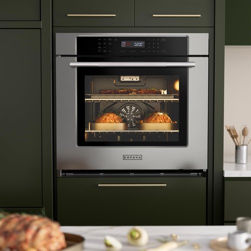 Empava 30 inch Electric Single Wall Oven with 10 Cooking Funcitons, Built-in Convection System with Screen Touch Control, Air Fry, Self-Cleaning, Stainless Steel