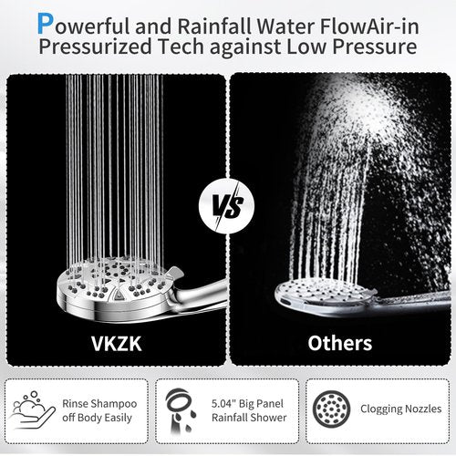 High Pressure 8-mode Handheld Shower Head with 5 ft Stainless Steel Hose and Adjustable Bracket, Built-in Power Wash to Clean Tub, Clean Corner,Tile & Pets