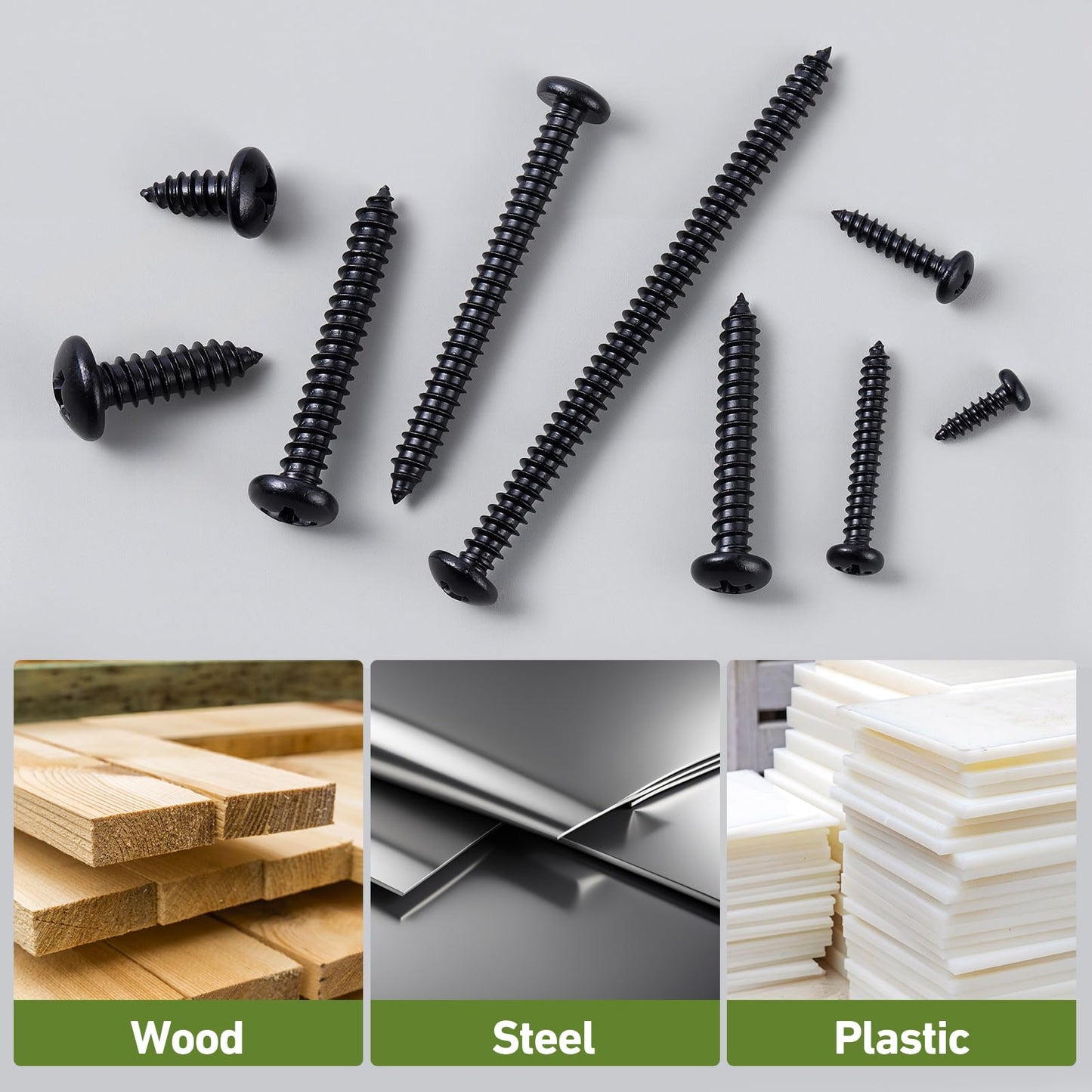 SVLING #10 x 3/4" Pan Head Wood Screws, 100PCS Pan Head Self Tapping Sheet Metal Screws, Black Oxide Stainless Steel 304 (18-8), Phillips Drive