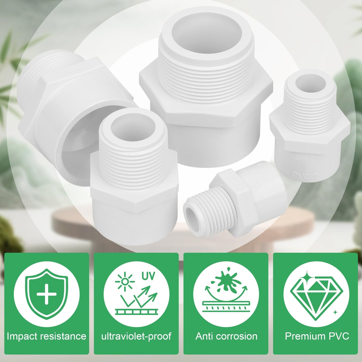 Lswteiz 6Pack 1-1/2" PVC Male Adapter Pipe Fittings (Socket x Male Pipe Thread) Furniture Grade SCH40 2-Way 1.50" PVC Coupling Pipe Connectors for Plumbing Water Line