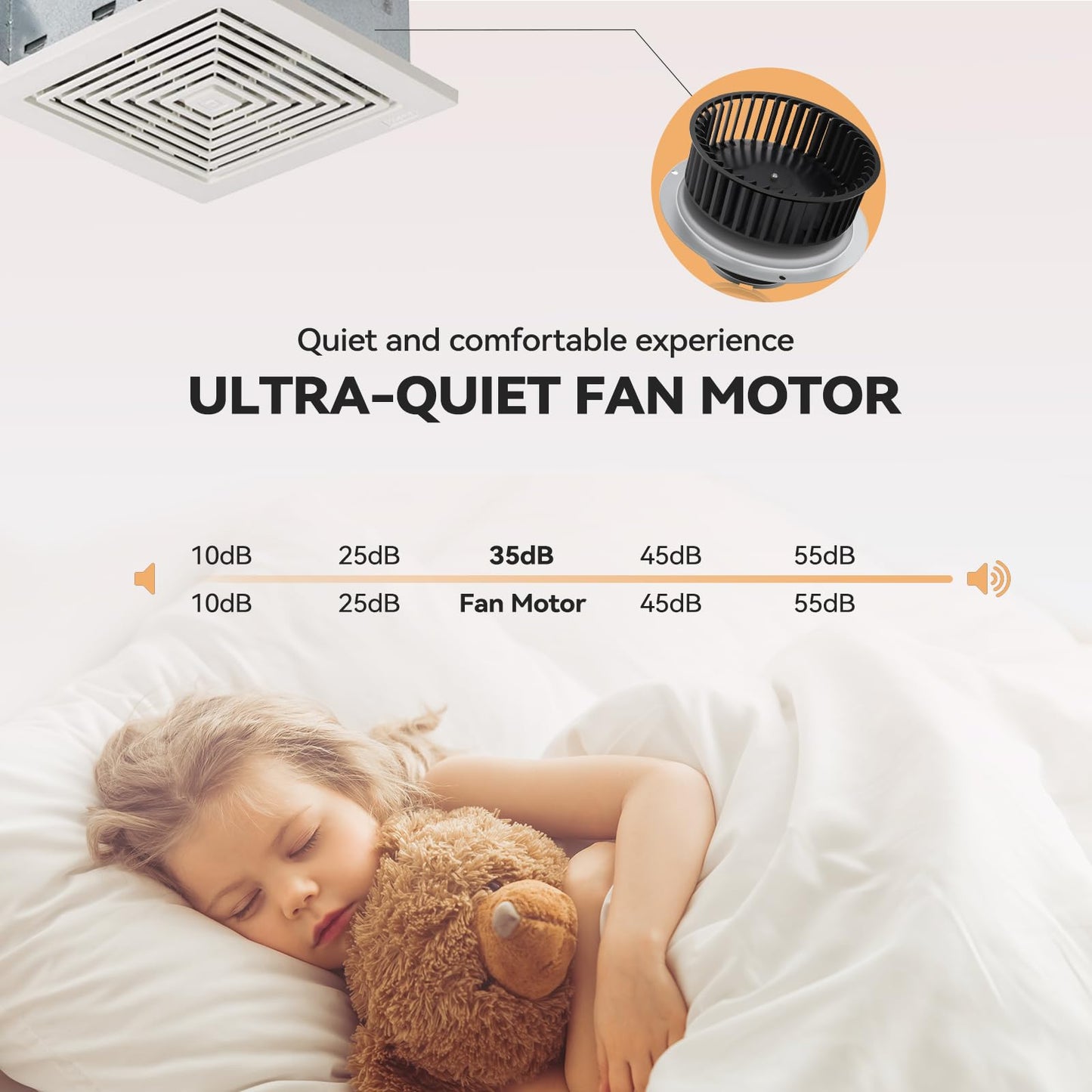 Compatible with Nutone QT-110N-B, QT-80-B, QT-9093, QT-90N-B,QT-100L, QT110N,Bathroom Fan Motor,110CFM,3.0Sones Bathroom Fan Motor & Blower Wheel,Replace for Motor Number S0695B000, S0696B000