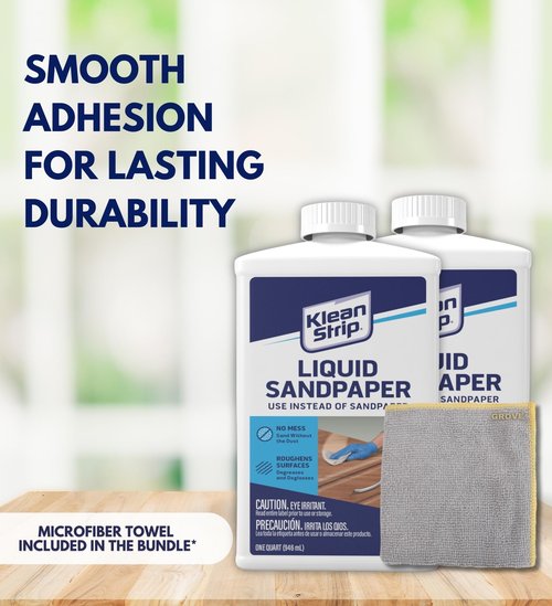 Klean Strip Liquid Sandpaper Deglosser 1 qt Bundle with Microfiber Cloth - Easy Deglosser for Painting, Cabinets, Moldings, Doors, Varnish, Enamel, and Stain Prep - No Sanding Needed - (3 Items)