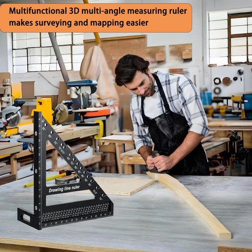 3D Multi-Angle Measuring Ruler, Multi-Angle Measuring and Marking Square, Large Carpenter Square 8.5''x7.7'' Woodworking Ruler, 15-90 Degree Aluminum Alloy Woodworking Square Protractor