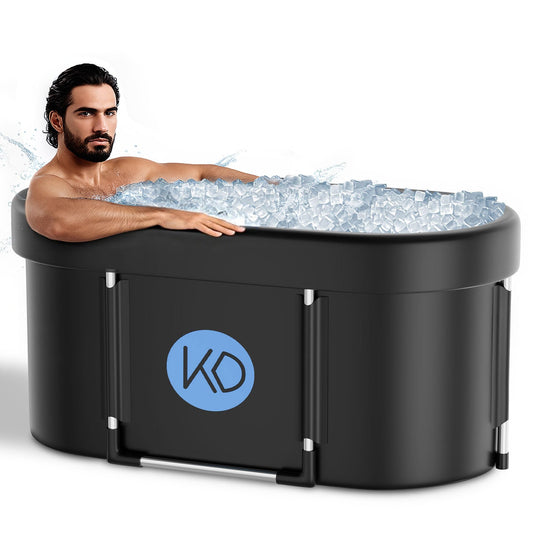 KERDOM Ice Bath Tub for Athletes, Portable Cold Plunge Tub, XL 129 Gal Bathtub for Recovery, Large Oval Foldable Bathtub with Cover for Cold Water Therapy at Home, Gyms, Outdoor, Indoor