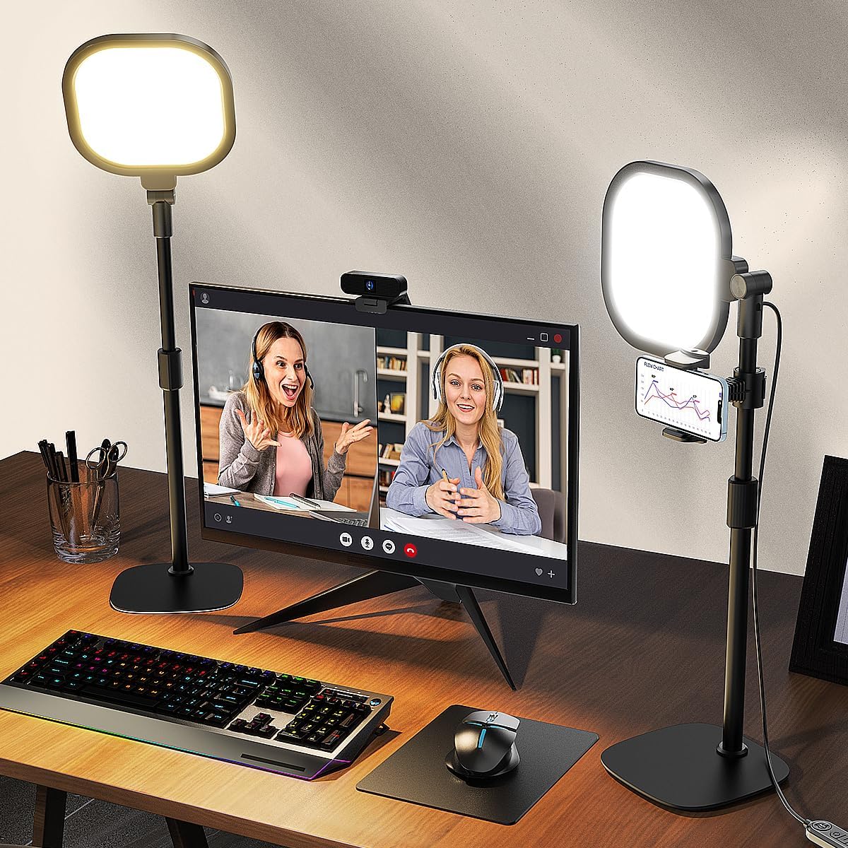 Video Conference Lighting for Zoom Meeting, Desk Lamps for Home Office, 30 Light Modes Desk Light, Ring Light for Desk with Flexible Stand & Memory Function for Zoom Lighting, Video Streaming, Drawing
