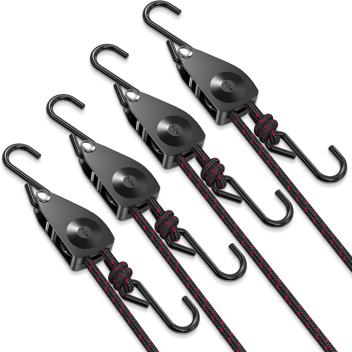 VIPARSPECTRA Retractable Heavy Duty Ratchet Tie Down Straps [4 Pack, 8ft, 75lbs/Pack], Rope Pulley System Rollers with Carabiner Hook for Kayak/Hanging Plants/Grow Light/Tents Various Tie-Down Uses