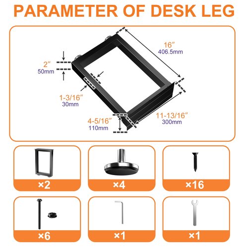 SKYSEN 16" Metal Table Legs, Desk Legs, Coffee Table Legs,Bench Legs for Desk, Coffee Tables, Dining Tables, Benches-16 * 11.8" Square Shape- Heavy Duty- Thickened Material- Black(zt-f-16"*11.8")