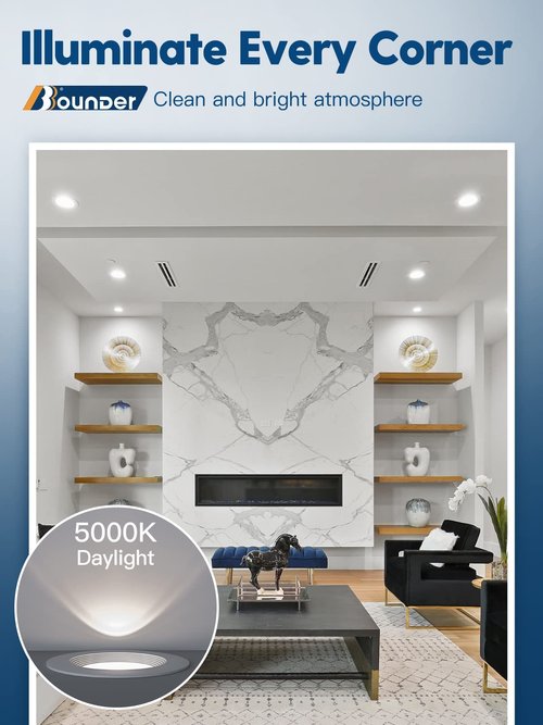 BBOUNDER 12 Pack 5/6 Inch LED Recessed Downlight, Baffle Trim, Dimmable, 12.5W=100W, 5000K Daylight, 950 LM, Damp Rated, Simple Retrofit Installation -No Flicker