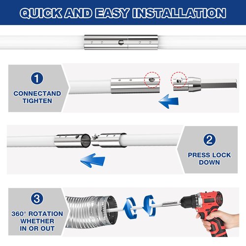 PetOde 32 Feet Dryer Vent Cleaner Kit, Enhanced Flexible Quick Snap Brush with Drill Attachment for Effective Cleaning, 360 Degree Rotation Without Loosening, Use with or Without a Power Drill
