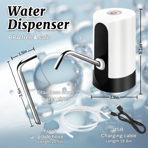 Water Table Pump, Portability Electric Water Pump with USB Data Cable,White Automatic Drinking Water Bottle Pump for Travel, Kitchen, Home, Office