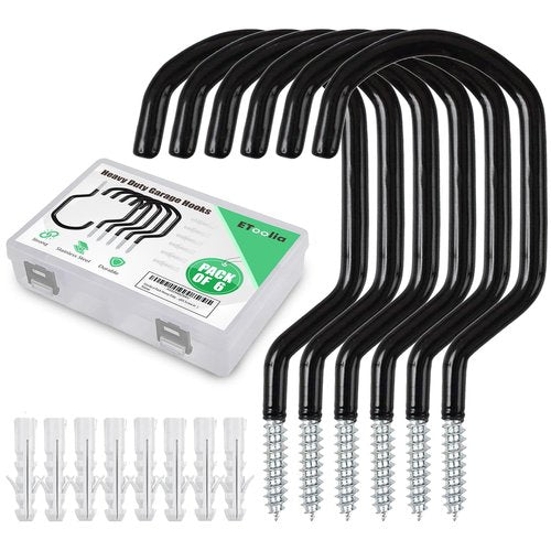 Etoolia 6 Pack Heavy Duty Garage Bike Storage and Utility Hooks-5.7 Inches for Garage Wall and Ceiling-Garage Hooks for Hanging Bicycle,Hose,Cords,and Garden Tools